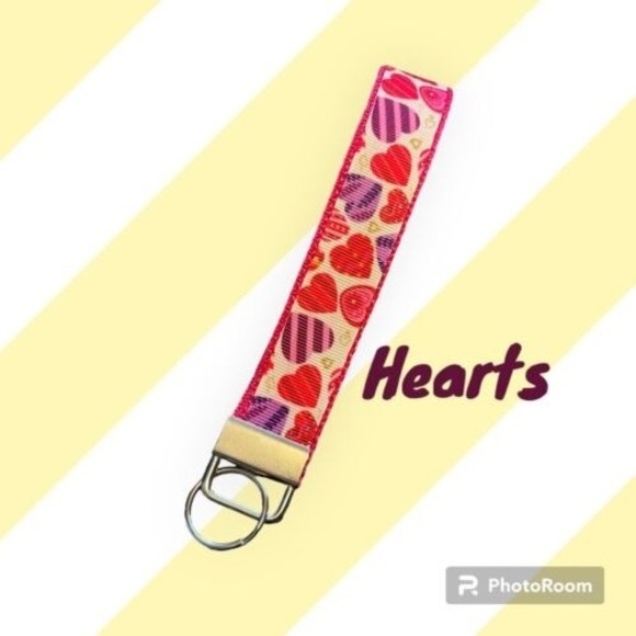 Hearts Theme Key Fob Wristlet Keychain Cane strap handmade - Picture 1 of 3